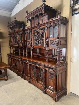 Exceptional Cabinets & Table Expected ! Signed : Victor. Aimone. Higher Price Range ! style Gothic - Style en Walnut wood , France 19 th century