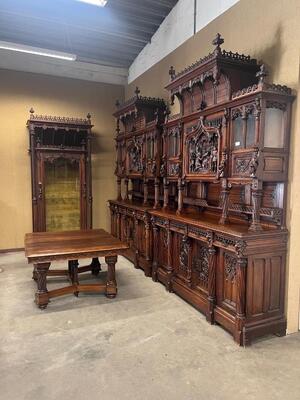 Exceptional Cabinets & Table Signed : Victor. Aimone. Higher Price Range ! style Gothic - Style en Walnut wood , France 19 th century