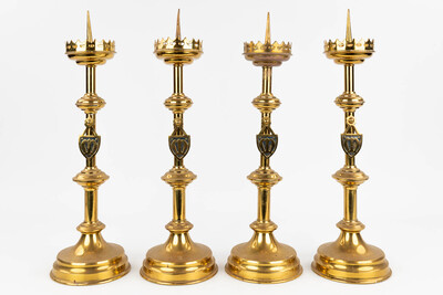 Matching Candle Sticks  style Gothic - style en Brass, Belgium  19 th century