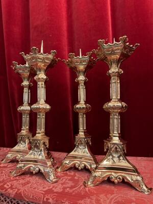 Matching Candle Sticks Height Without Pin. style Gothic - Style en Bronze / Polished and Varnished, France 19 th century ( Anno 1885 )
