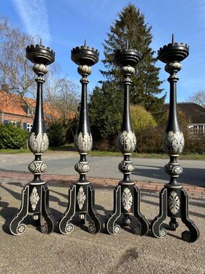 Matching Candle Sticks Height Without Pin. style Gothic - Style en Wood Hand - Painted, Belgium  19 th century ( Anno 1850 )