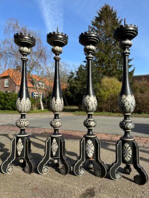 Matching Candle Sticks Height Without Pin. style Gothic - Style en Wood Hand - Painted, Belgium  19 th century ( Anno 1850 )