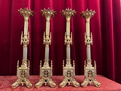 Matching Candle Sticks Height Without Pin. style Gothic - Style en Bronze / Polished and Varnished, Paris - France 19 th century ( Anno 1875 )