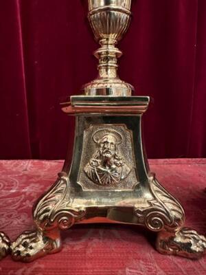 Matching Candle Sticks Height Without Pin. style Gothic - Style en Bronze Gilt, Belgium  19 th century ( Anno 1885 )