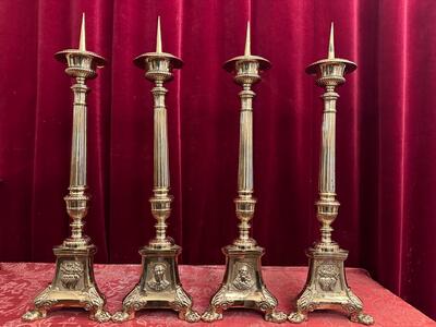 Matching Candle Sticks Height Without Pin. style Gothic - Style en Bronze Gilt, Belgium  19 th century ( Anno 1885 )