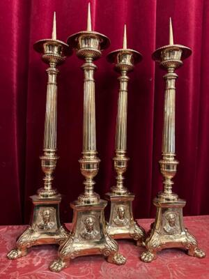 Matching Candle Sticks Height Without Pin. style Gothic - Style en Bronze Gilt, Belgium  19 th century ( Anno 1885 )