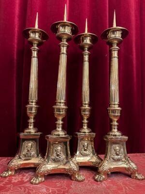 Matching Candle Sticks Height Without Pin. style Gothic - Style en Bronze Gilt, Belgium  19 th century ( Anno 1885 )