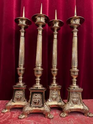 Matching Candle Sticks Height Without Pin. style Gothic - Style en Bronze Gilt, Belgium  19 th century ( Anno 1885 )