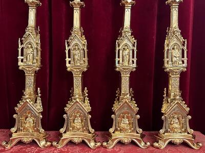 Matching Candle Sticks Height Without Pin. style Gothic - Style en Bronze / Polished and Varnished, France 19 th century ( Anno 1885 )