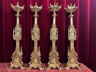 Matching Candle Sticks Height Without Pin. style Gothic - Style en Bronze / Polished and Varnished, France 19 th century ( Anno 1885 )