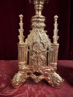 Matching Candle Sticks Height Without Pin. style Gothic - Style en Bronze / Polished and Varnished, France 19 th century ( Anno 1865 )