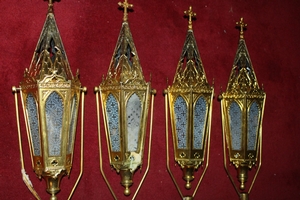 Matching Procession Lanterns style Gothic - style en brass / gilt / Glass, France 19th century