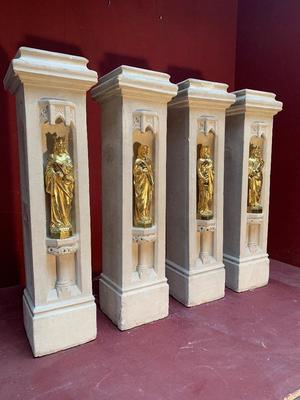 Sandstone Stands With Bronze Statues style Gothic - Style en Sandstone / Bronze Gilt, France 19th century