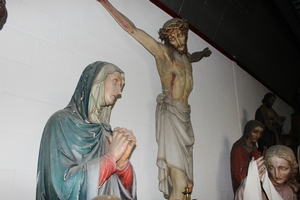 Handcarved Calvary Group Height Statues 300 Cm ! en wood polychrome, Belgium 19th century