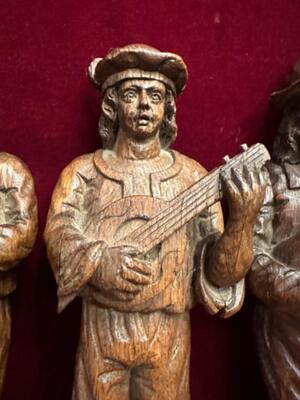 Itinerant Musiciens / Vagabond Pipers en Fully Hand - Carved Wood Oak, Belgium  19 th century