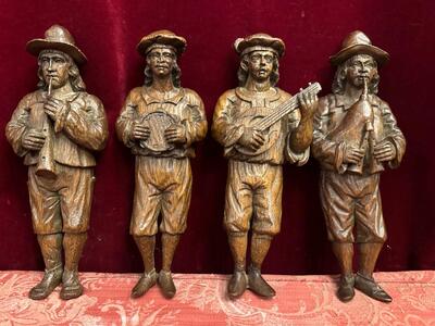 Itinerant Musiciens / Vagabond Pipers en Fully Hand - Carved Wood Oak, Belgium  19 th century