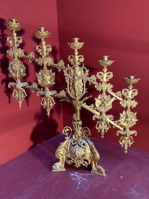 Matching Adjustable Candle Holders style Romanesque en Bronze / Gilt, France 19th century ( anno 1890 )