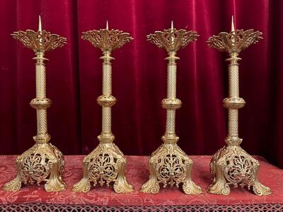 Matching Candle Sticks Height Without Pin. style Romanesque - Style en Bronze / Polished and Varnished, France 19 th century ( Anno 1865 )