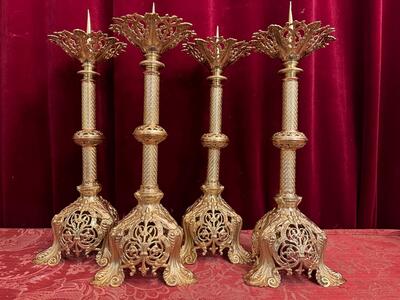 Matching Candle Sticks Height Without Pin. style Romanesque - Style en Bronze / Polished and Varnished, France 19 th century ( Anno 1865 )