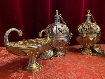 Matching Pair Censers & Boats style Romanesque - Style en Bronze / Polished and Varnished, France 19 th century