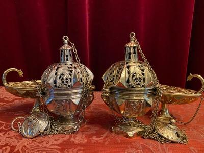 Matching Pair Censers & Boats style Romanesque - Style en Bronze / Polished and Varnished, France 19 th century