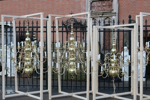 Chandeliers en Brass / Polished / New Varnished, Belgium 19th / 20th  Century