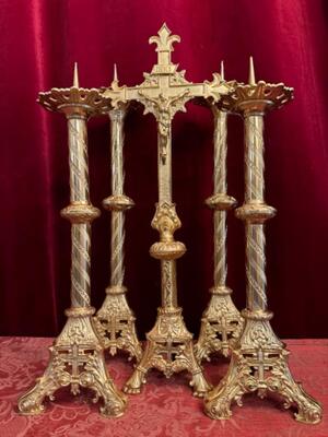5  Matching Candle Holders With Cross. Measures Candle Holders Without Pin