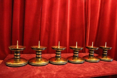 Matching Candle-Holders style ART - DECO en Brass / Bronze / Ebony wood, Belgium 20th century (Anno 1930)