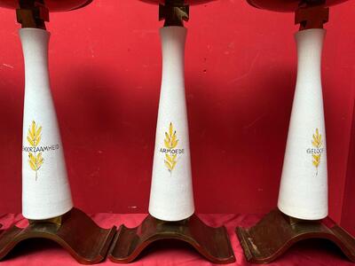 6 art - deco Matching Candle Holders Hand Painted Symbols High Quality Glazed
