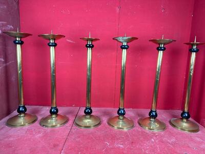 Matching Candle Sticks Height Without Pin. style art - deco en Brass / Ebony Wood, Belgium  20 th century ( Anno 1930 )