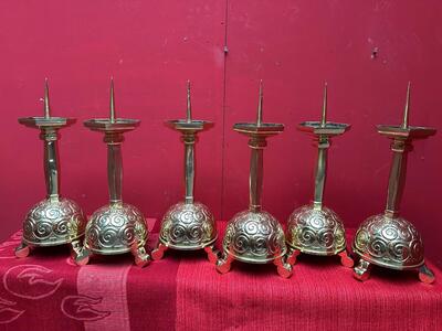 Matching Candle Sticks Height Without Pin. style Art Nouveau  en Brass / Bronze / Polished and Varnished, Belgium  20 th century ( Anno 1930 )