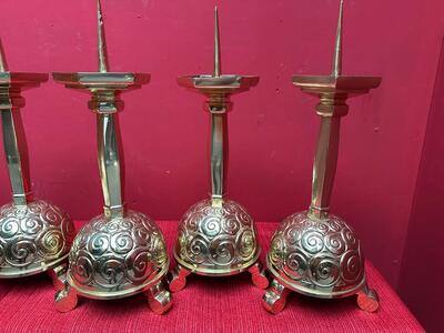 Matching Candle Sticks Height Without Pin. style Art Nouveau  en Brass / Bronze / Polished and Varnished, Belgium  20 th century ( Anno 1930 )