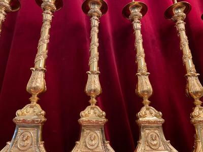Matching Candle Sticks Altar Set Height Without Pin. style Baroque en Brass / Bronze / Polished and Varnished, France 19 th century ( Anno 1865 )