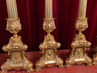 Altar - Set Candle Holders Measures Without Pin Height: 70 Cm. style BAROQUE-STYLE en Bronze / Gilt / Polished and Varnished, France 19 th century ( Anno 1875 )