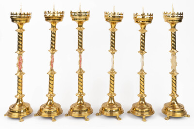 Matching Candle Sticks  style Gothic - Style en Brass / Bronze / Gilt, Belgium  19 th century