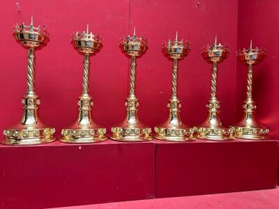 Matching Candle Sticks Height Without Pin. style Gothic - Style en Brass / Bronze / Polished and Varnished, Belgium  19 th century ( Anno 1885 )