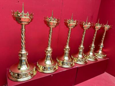 Matching Candle Sticks Height Without Pin. style Gothic - Style en Brass / Bronze / Polished and Varnished, Belgium  19 th century ( Anno 1885 )