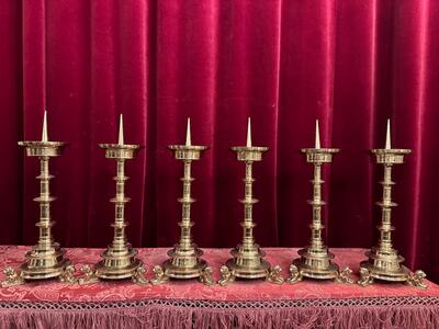 Matching Candle Sticks Height Without Pin. style Gothic - Style en Bronze Gilt, Belgium  19 th century ( Anno 1885 )