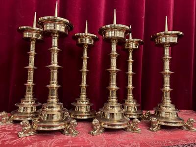 Matching Candle Sticks Height Without Pin. style Gothic - Style en Bronze Gilt, Belgium  19 th century ( Anno 1885 )