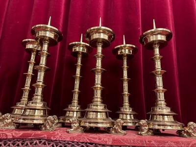 Matching Candle Sticks Height Without Pin. style Gothic - Style en Bronze Gilt, Belgium  19 th century ( Anno 1885 )