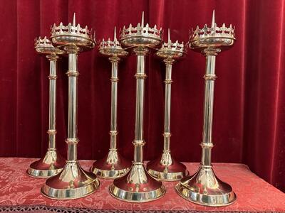 Matching Candle Sticks Height Without Pin. style Gothic - Style en Brass / Bronze / Polished and Varnished, Belgium  19 th century ( Anno 1885 )