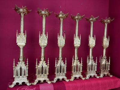 Matching Candle Sticks Height Without Pin. style Gothic - Style en Bronze Gilt / Polished and Varnished, France 19 th century ( Anno 1885 )