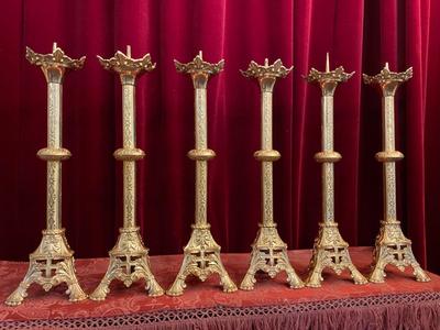 Matching Candle Sticks Height Without Pin. style Romanesque - Style en Bronze / Polished and Varnished, France 19 th century ( Anno 1885 )