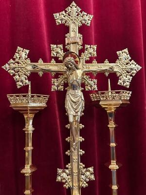 Exceptional Altar - Set style Gothic - Style en Bronze / Polished and Varnished, Belgium  19 th century ( Anno 1865 )