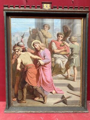 Stations Of The Cross Signed : H.J.P. Hanau. Also For Sale Seperately. en Wooden Frames / Painted on Linen, Utrecht Netherlands  19 th century ( Anno 1863 )