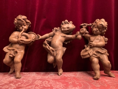 Three Music-Angels  Carved Wood 35 Cm Italy 20th Century style Baroque en Carved - Wood, Italy 20th century