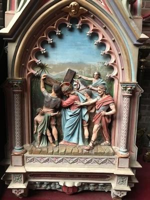 Exceptional Complete Series Of 14 Stations Of The Cross Terra-Cotta Gothic Style  en Terra-Cotta polychrome, France FRANCE  19TH CENTURY (ANNO ABOUT 1865)