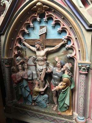 Exceptional Complete Series Of 14 Stations Of The Cross Terra-Cotta Gothic Style  en Terra-Cotta polychrome, France FRANCE  19TH CENTURY (ANNO ABOUT 1865)