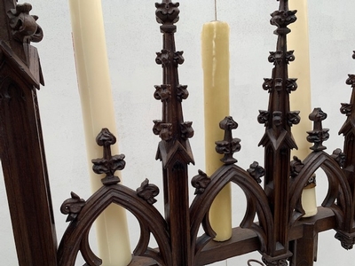 Pair Candle Holders style Gothic - style en Oak wood, Belgium 19th century ( anno 1850 )