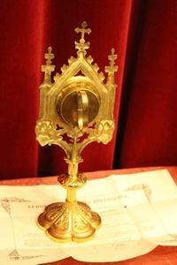 Reliquary With Relic Of The True Cross Originally Sealed With Original Document style Gothic - style en Bronze / Gilt, Belgium 19th century